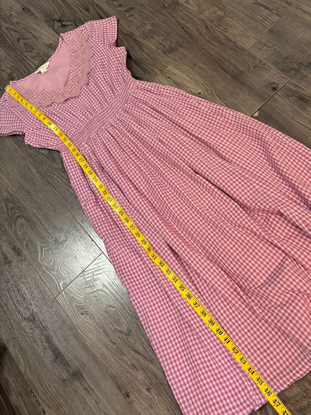 Vintage April Cornell midi dress gingham cotton sweetheart neckline lace detail - Picture 15 of 15